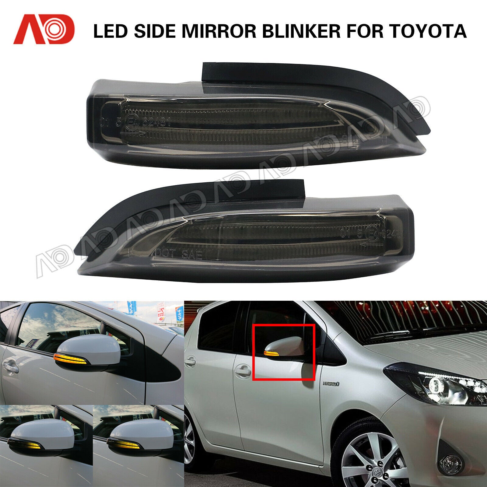 Smoke LED Dynamic Side Mirror Blinker Light For TOYOTA Yaris Auris Camry Corolla