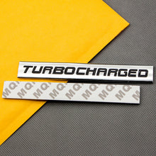 2x Metal TURBOCHARGED Engine Emlem Black Chrome Supercharged Car Turbo Badge