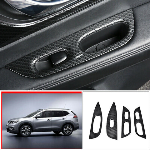 For Nissan Rogue 2014-20 ABS Carbon Fiber Car Window lift panel switch Trim 4PCS