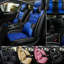 US 5D Car Sit Cover PU Leather Front Rear 5-Seats Cushion Universal Blue & Black