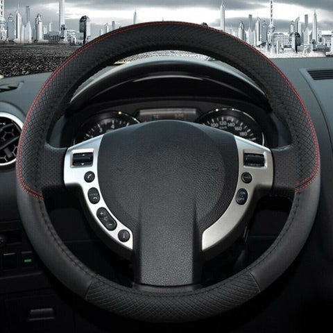 PU Leather Black Car Steering Wheel Cover Anti-slip Protector 38cm Universal