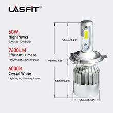LASFIT H4 9003 HB2 LED Headlight Bulb Conversion Kit High Low Beam 6000K 7600LM