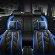 Black+Blue PU Leather Car Seat Covers Full Set Front Rear Cushions Mat Protector