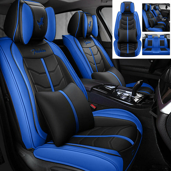 Luxury Blue Car Seat Covers Universal 5-Seats Interior Protector Cushion Deluxe