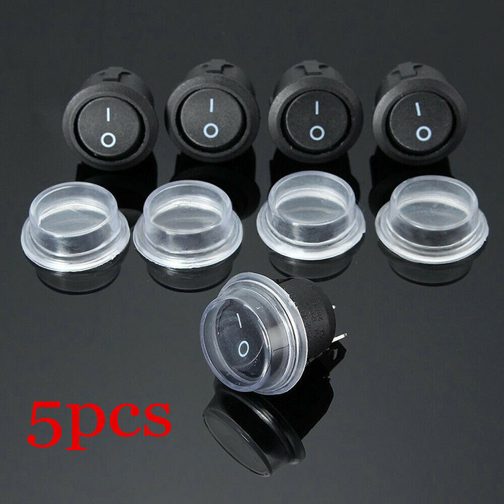 5 PCS 2PIN ON OFF SPST Round Dot Auto Car Rocker Toggle Switch Waterproof Covers