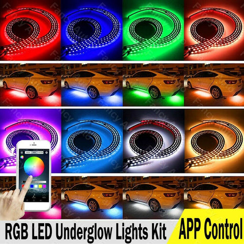 4x RGB LED Under Car Tube Strip Underglow body Neon Lights Kit App Control 12V