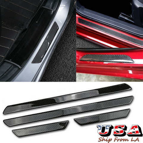 4pcs Universal Carbon Fiber Car Door Sill Scuff Plate Cover Panel Step Protector