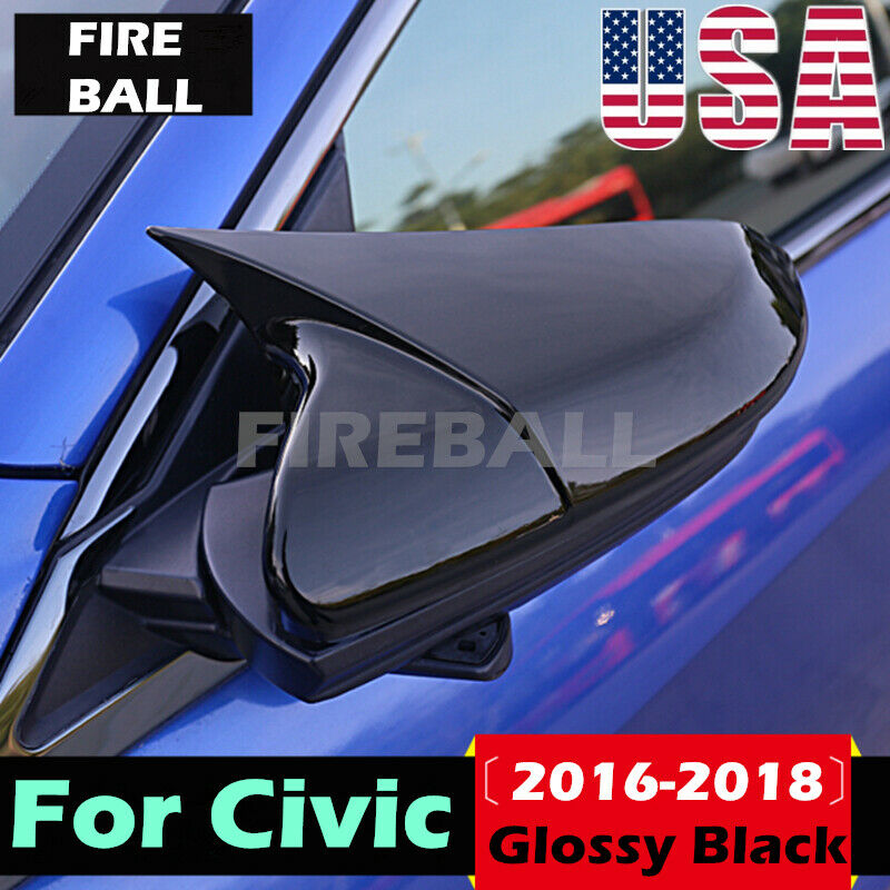 Ox Horn Glossy Black Rear View Side Mirror Cover Trim Cap For Civic 2016-2020 US