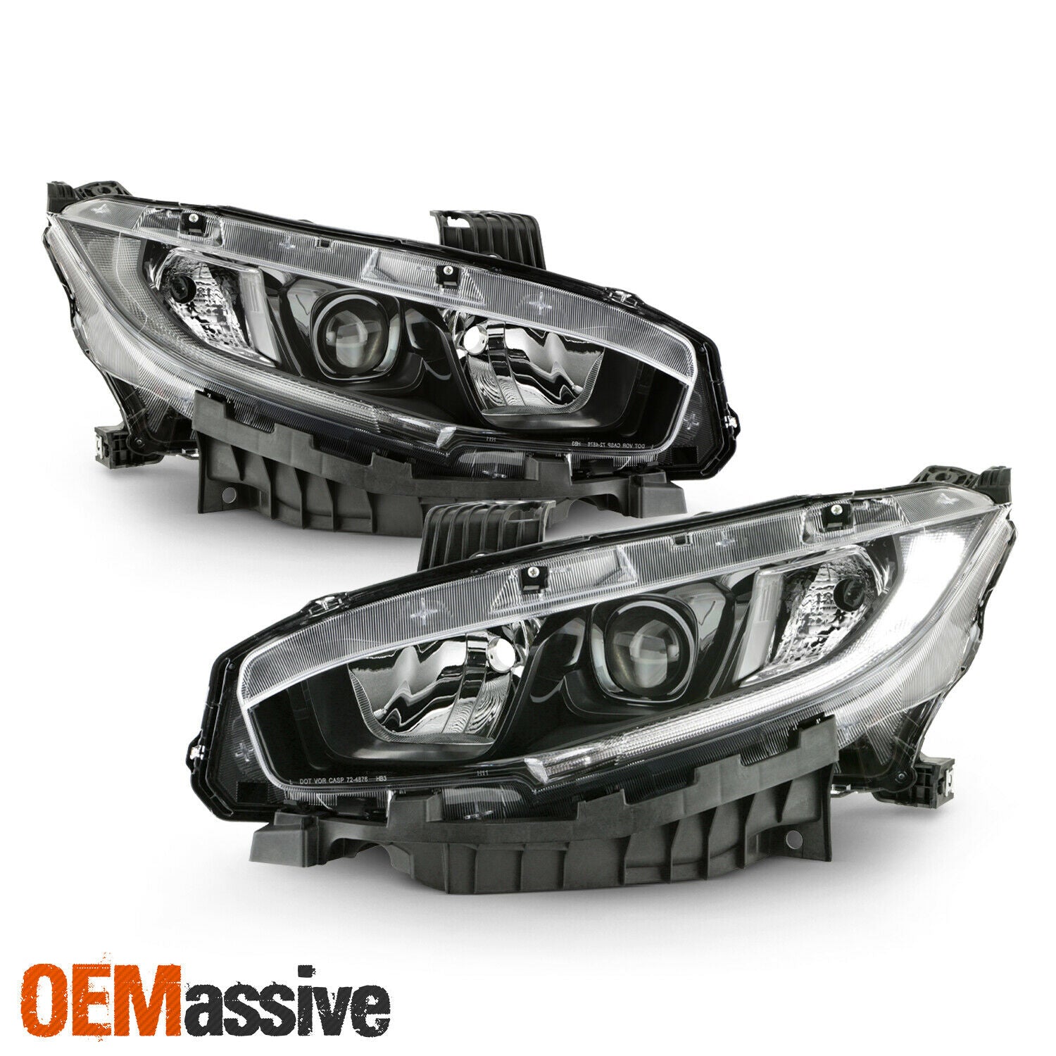 For 2016-2020 Honda Civic [Halogen Type] Projector Black Headlight Pair L+R