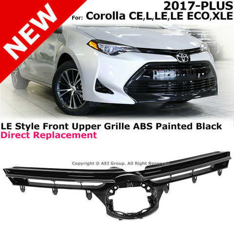 For Corolla LE XLE Style 2017-2019 Front Bumper Upper Hood Grille Glossy Black