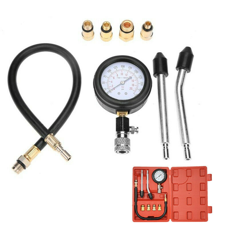 Compression Tester Pressure Gauge Tester Petrol Engine Cylinder 300psi Tool Kit