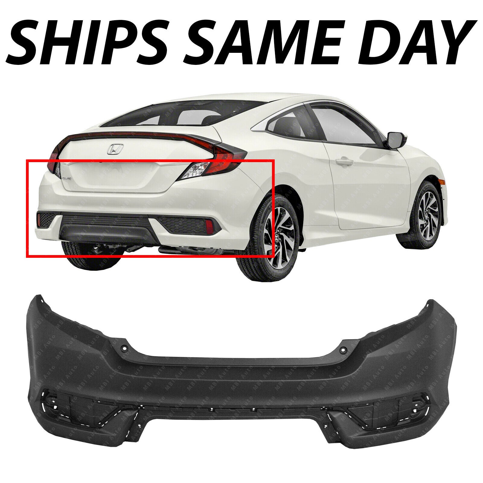NEW Primered Rear Bumper Cover Replacement for 2016-2020 Honda Civic Coupe 16-20