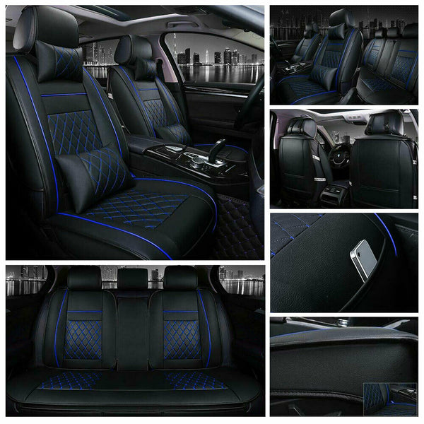 US Black&Blue Auto Car Seat Cover Universal 5-Seats Front+Rear Cushion Full Set