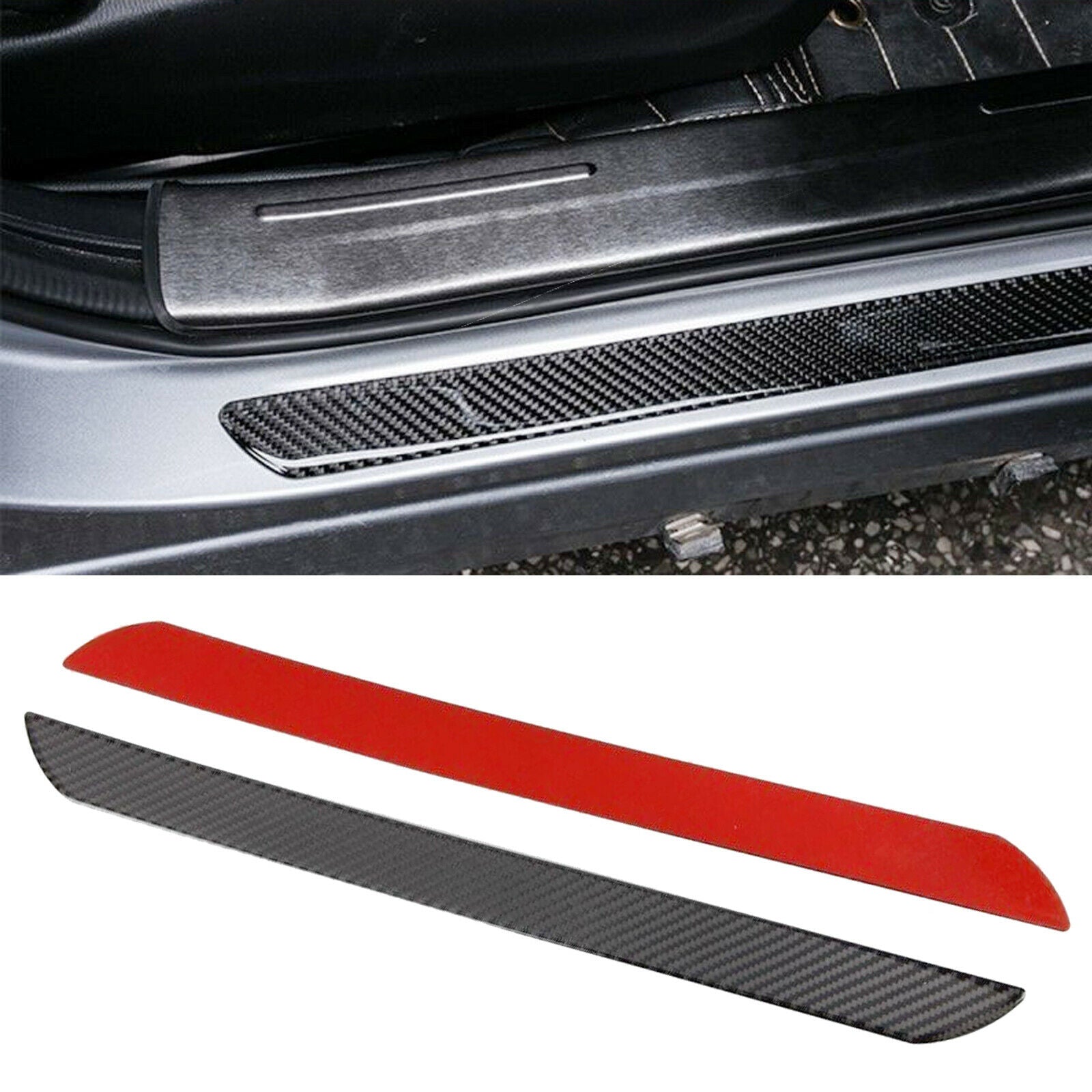 Pair Carbon Fiber Car Scuff Plate Door Sill Panel Protection Guard Trim Sticker