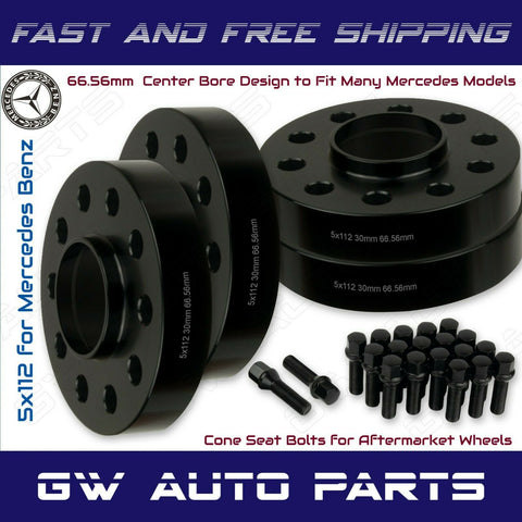 4 PCs 30mm Mercedes Benz 5x112 Hub Centric Wheel Spacers W/Cone lug Bolts Kit