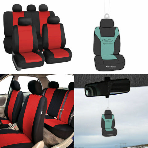 Neoprene Car Seat Covers Full Set for Auto Car SUV Coupe Red w/ Freshener