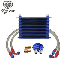 Blue 15-Row 10AN Universal Engine Transmission Oil Cooler + Filter Adapter Kit