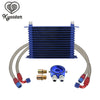 Blue 15-Row 10AN Universal Engine Transmission Oil Cooler + Filter Adapter Kit