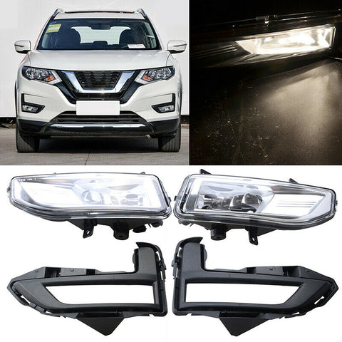 Front Bumper Clear Len Driving Light Fog Lamp Kit for Nissan Rogue X-Trail 16-20