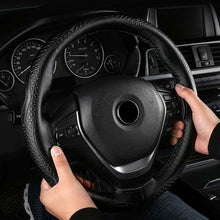 38cm Genuine Leather Car Steering Wheel Cover Black Non-Slip DIY w/Needle Thread