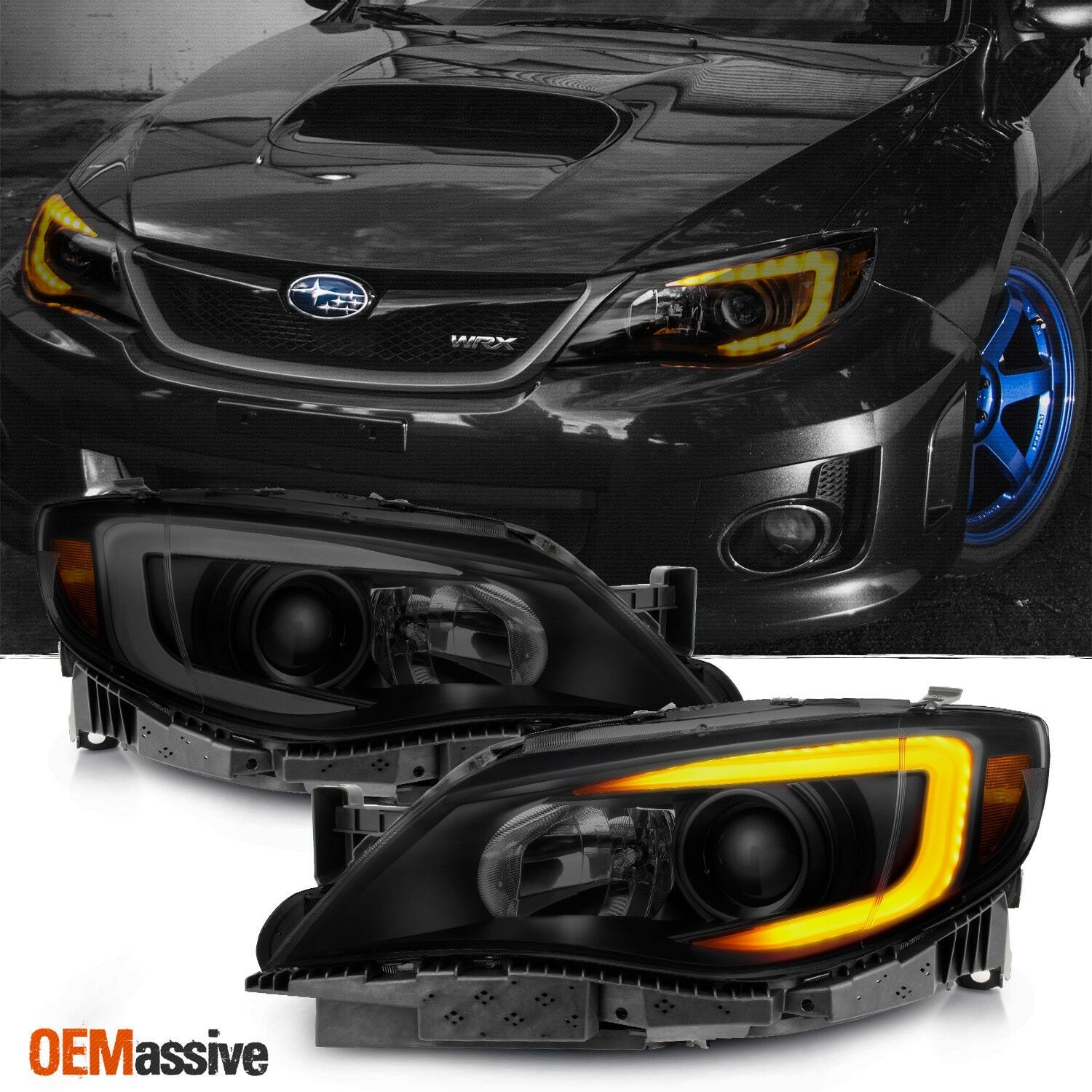 Fit 2008-2014 Impreza WRX LED DRL SWITCHBACK Black Smoke Projector Headlights