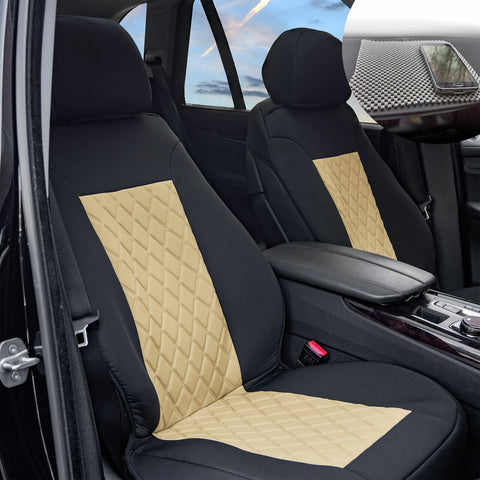 Front Bucket Seat Covers Neosupreme Auto Car SUV Beige Black w/ Free Gift