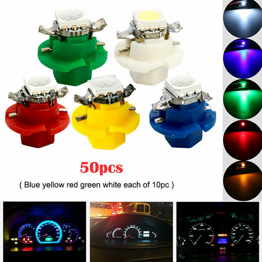 50Pcs T5 B8.4D 5050 1SMD LED Indicator Cluster Gauge Dashboard Dash Side Lights