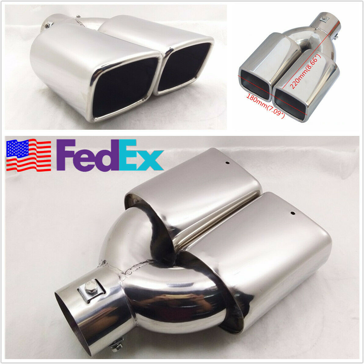 Chrome Stainless Steel 2.5 inch Inlet Dual Outlet Car Rear Exhaust Muffler Pipe