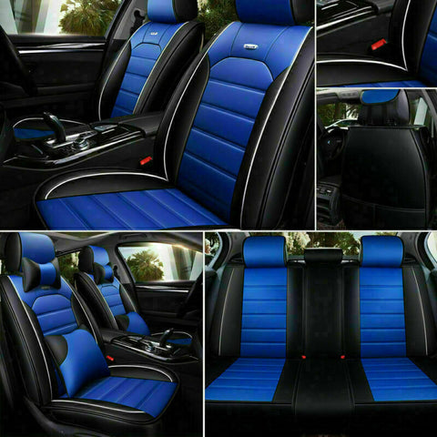 Deluxe Car Seat Covers Cushion Faux Leather w/Pillows Protector Full Set Mat Pad