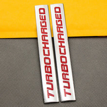 2x Metal Chrome TURBOCHARGED Emblem Red Rear Trunk Turbo Badge Car Engine Decal