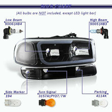 For 1999-2006 GMC Sierra 1500 2500 G2 DRL LED Black Clear Headlights+Bumper 4PCS