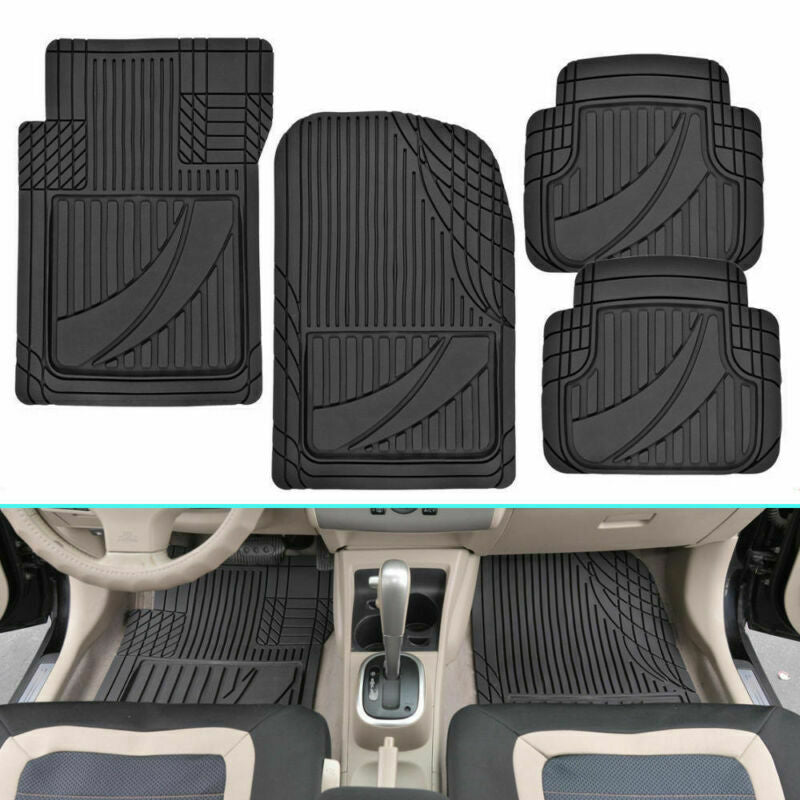 4pc Rubber Car Floor Mats Universal Waterproof Flexible DIY Trim All Weather Set