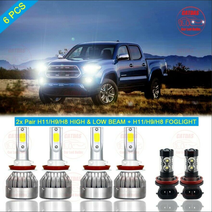 Combo LED Headlight Bulbs For Toyota Tacoma 16-20 High & Low Beam & Fog Light 6x