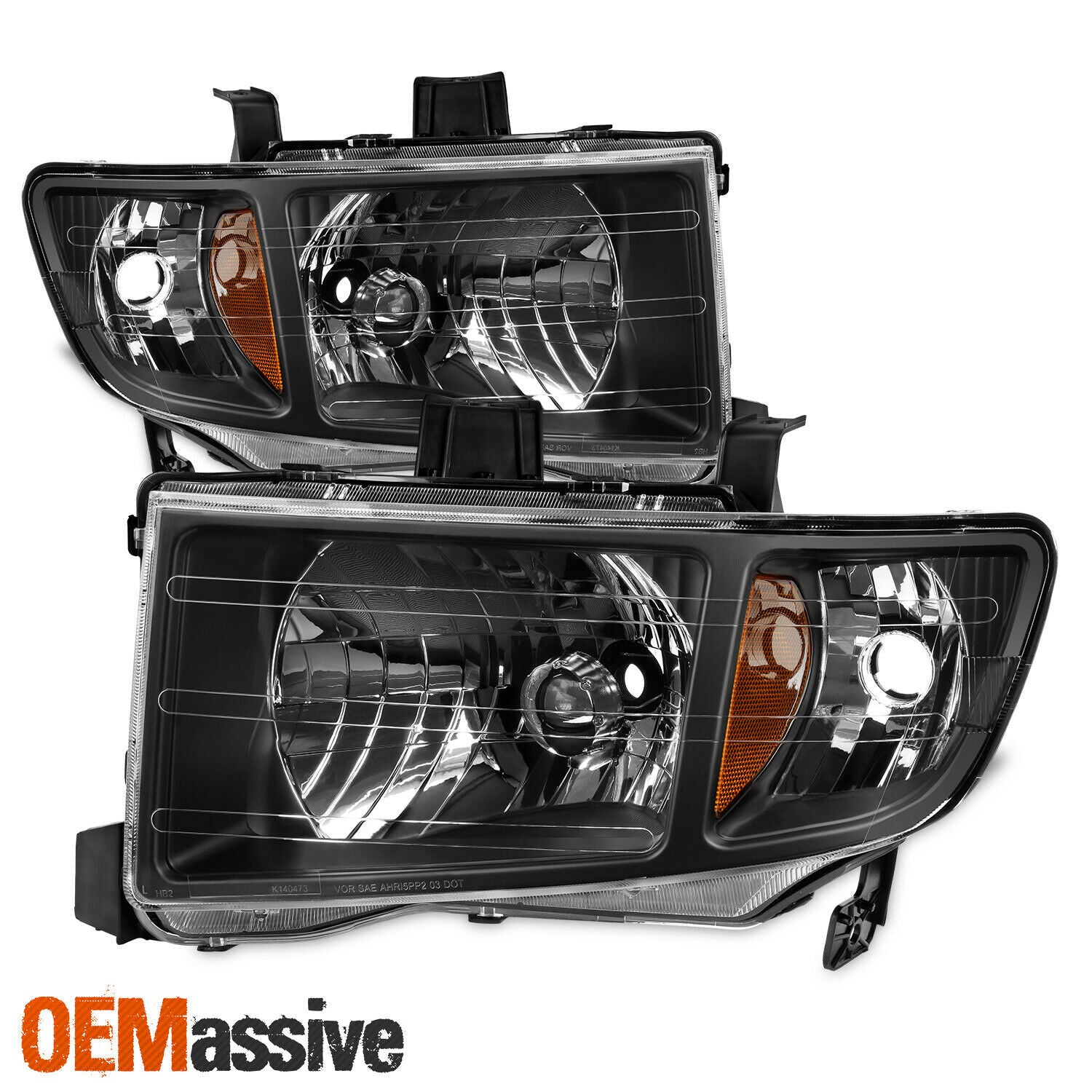 Fits 2006-2014 Honda Ridgeline Black Replacement Headlights LH + RH Headlamps