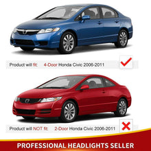 Headlights Assembly for 2006-2011 Honda Civic Sedan 4Dr Chrome Housing Headlamps