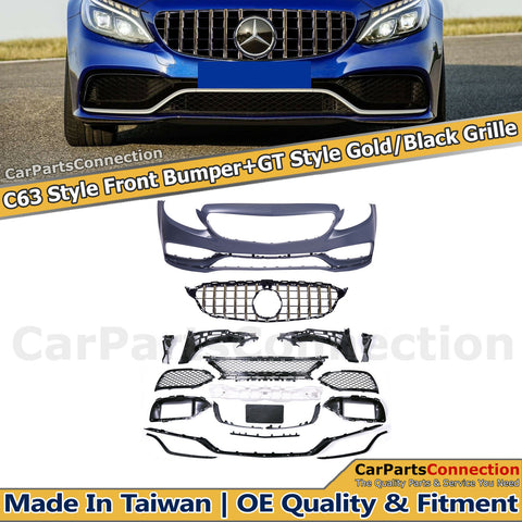 Front Bumper Cover C63 Style For Mercedes Benz C-Class W205 15-18 Gold GT Grille