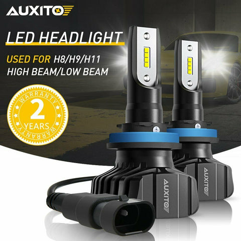 AUXITO H11 H8 H9 LED Headlight 9000LM White Light Kit Hi Lo Beam Bulb 6000K B7