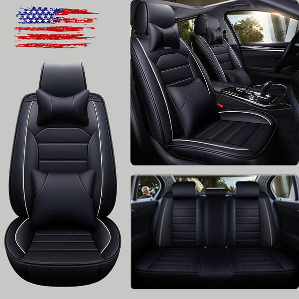 US 5-Sit Car Seat Covers PU Leather Front+Rear Cushion Waterproof Pad All Season