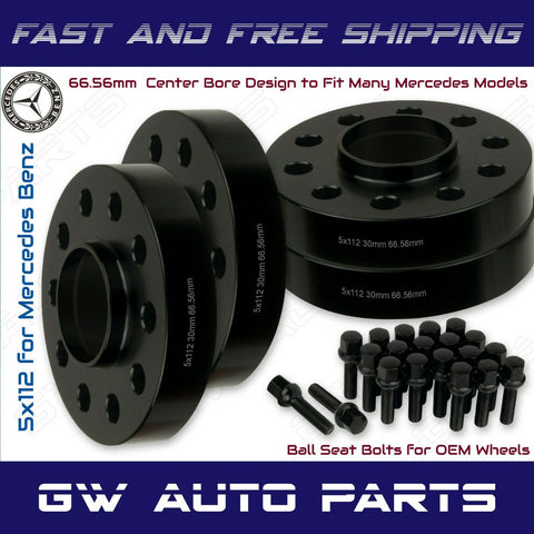 4 PCs 30mm Mercedes Benz 5x112 Hub Centric Wheel Spacers W/lug Bolts Kit