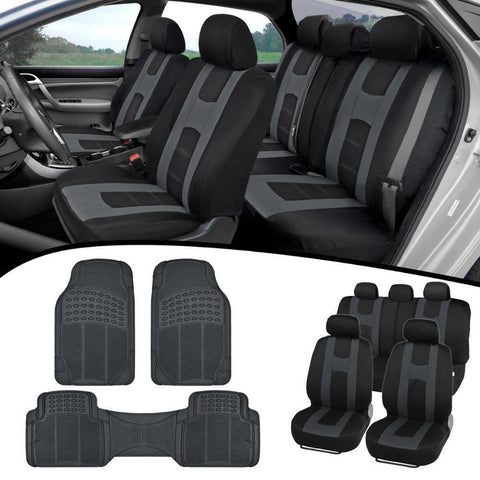 carXS Car SUV Van Seat Covers & All Weather Rubber Floor Mats Full Interior Set