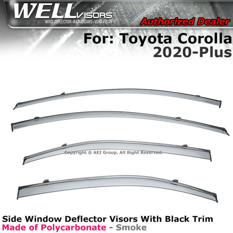 Wellvisors Rain Guard Deflectors Visors For Toyota Corolla 2020-Up Black Trim