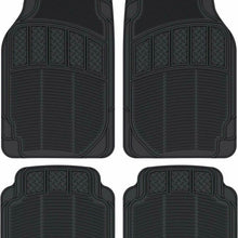 Black All Weather Rubber Car Floor Mats - Heavy Duty Ridges Diamond Grid Heelpad