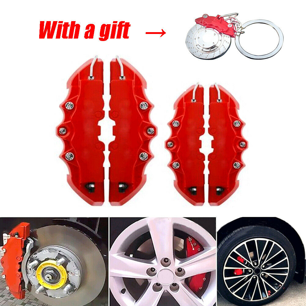 3D 4PCS Car Universal Disc Brake Caliper Covers Front & Rear Kit w/Keyring Red