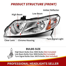 Headlights Assembly for 2006-2011 Honda Civic Sedan 4Dr Chrome Housing Headlamps