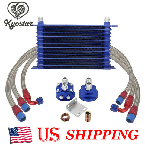 Universal Aluminum Allloy 10AN 13-Row Blue Trust Type Oil Cooler Relocation Kit