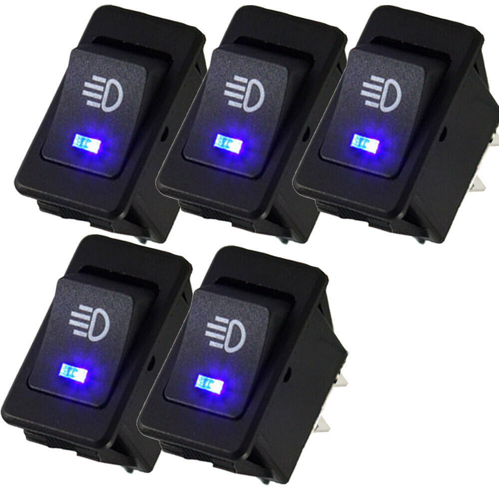 5 X 12V 35A Car Auto Fog Light Rocker Toggle Switch Blue LED Dashboard Accessory