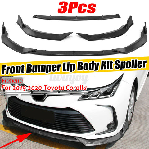For Toyota Corolla 2019 2020 Carbon Fiber Look Front Bumper Lip Chin Splitter 3X