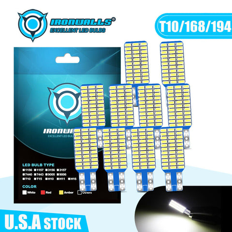 T10 LED License Plate Light Bulbs 6000K Super Bright White 168 2825 194 Canbus