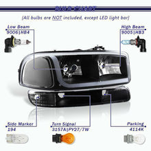 1999-2006 GMC Sierra 1500 2500 DRL LED Black Headlights +Bumper+Clear Reflector