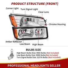 for 2002-2006 Chevy Avalanche Body Cladding Chrome Headlights+Bumper Signal Lamp